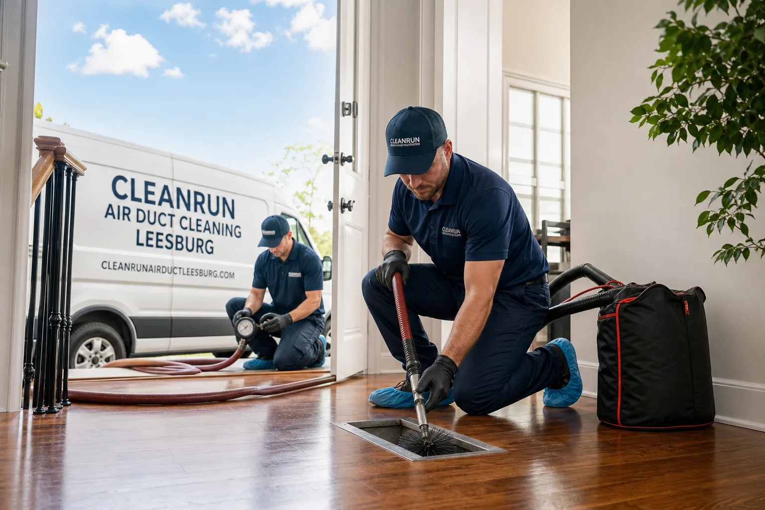 CleanRun Air Duct Cleaning Leesburg air duct cleaning service vehicle and crew in Leesburg, VA